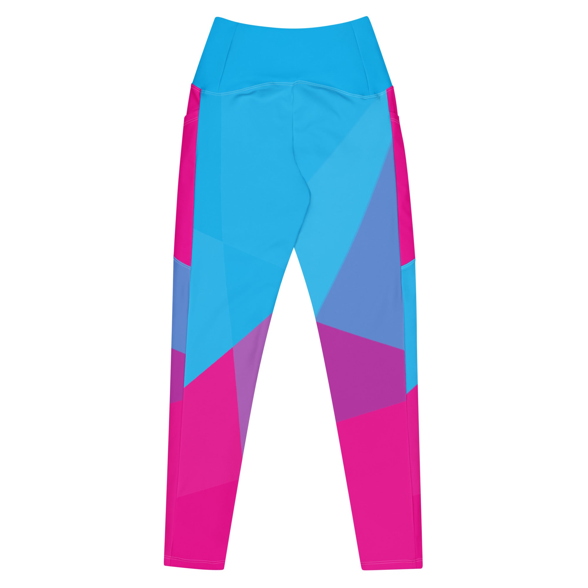 Color-blocked leggings with blue and pink design by Rotor Wash & Wear