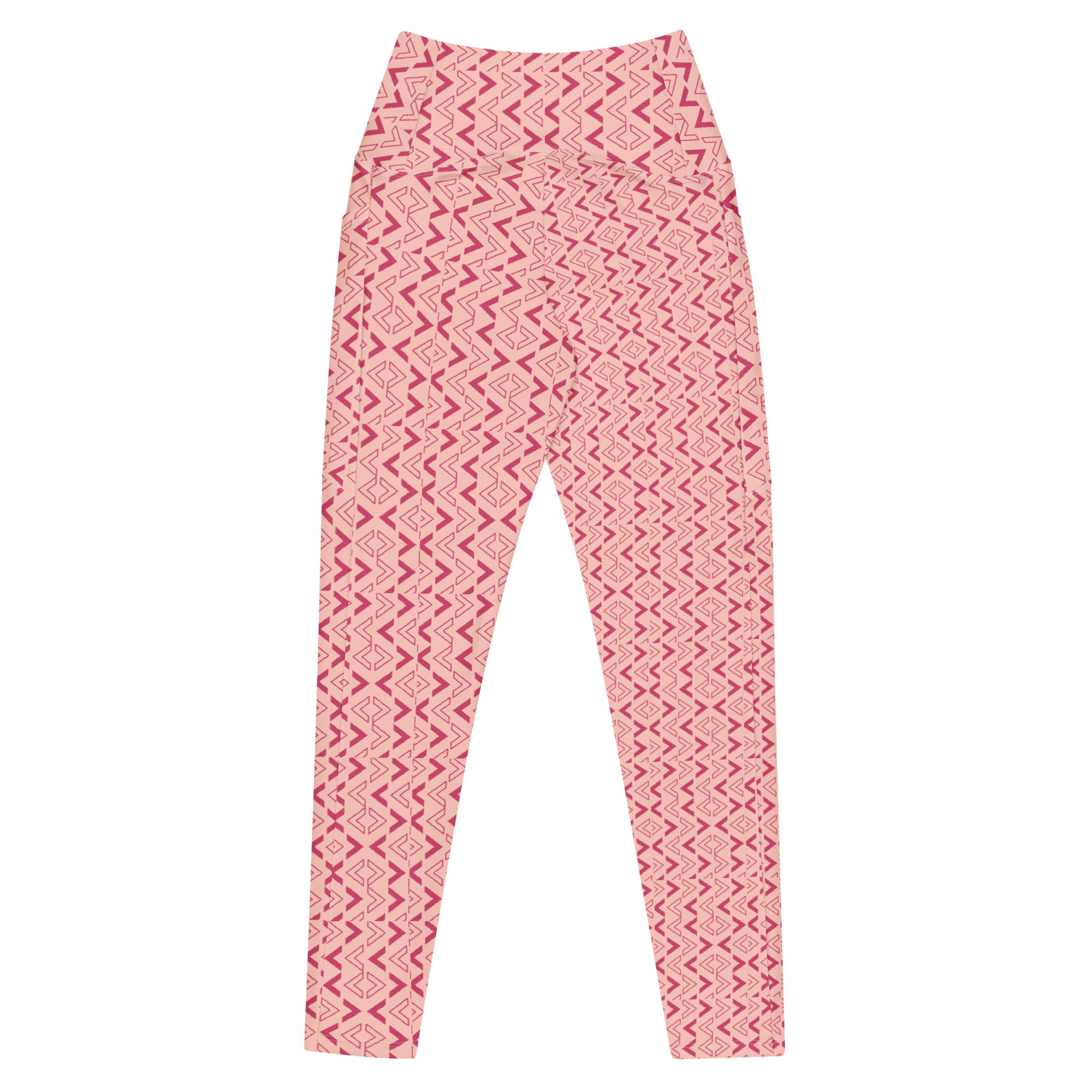 High waisted peach leggings with dark pink arrow pattern by Rotor Wash & Wear