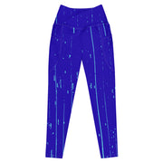 Blue leggings with distressed teal stripes by Rotor Wash & Wear