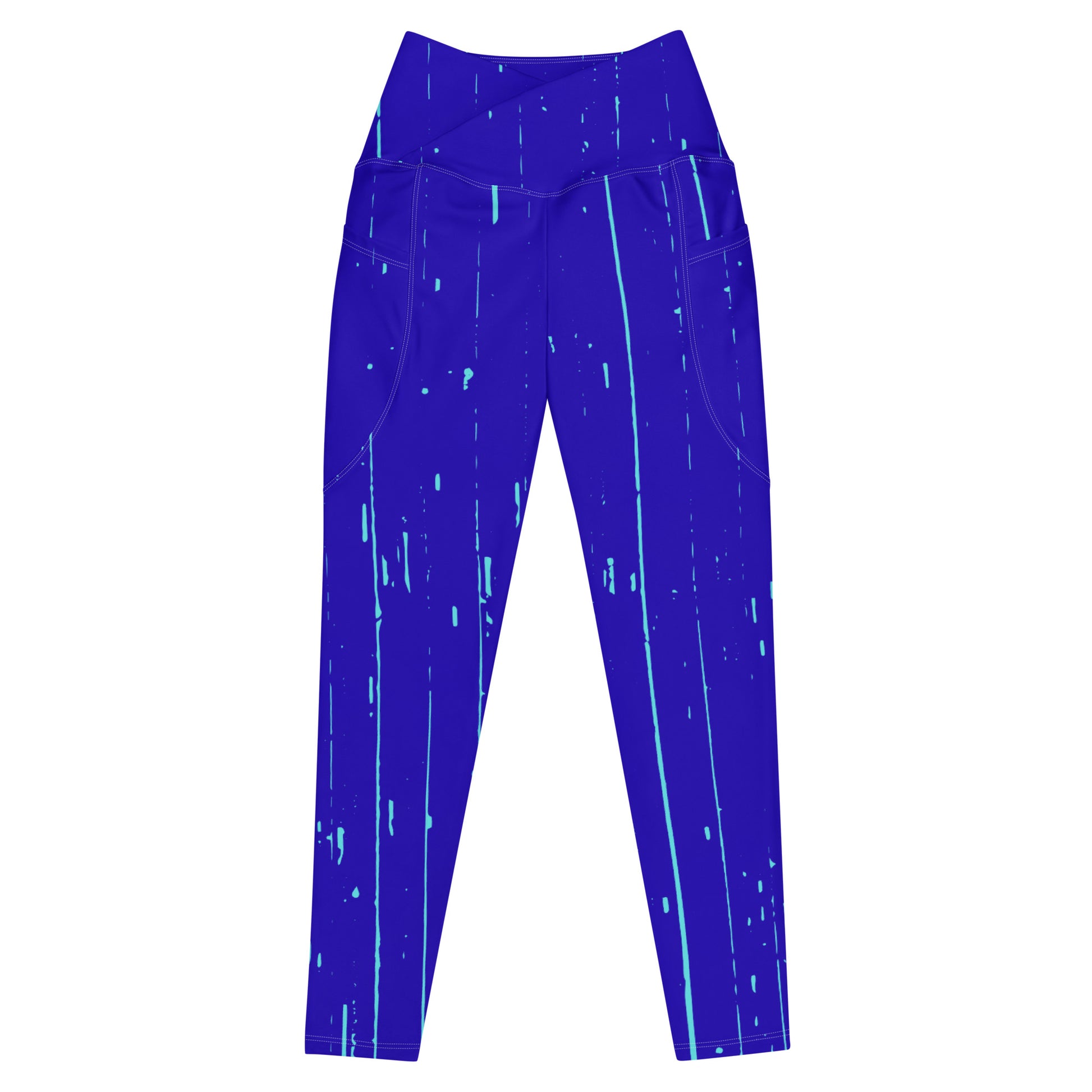 Blue leggings with distressed teal stripes by Rotor Wash & Wear