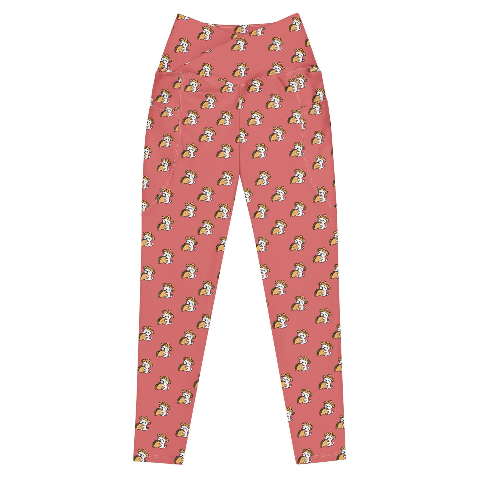 High waisted peach leggings with funny taco cat pattern by Rotor Wash & Wear