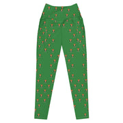 High waisted green leggings with cartoon pizza guy pattern by Rotor Wash & Wear