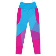 Color-blocked leggings with blue and pink design by Rotor Wash & Wear