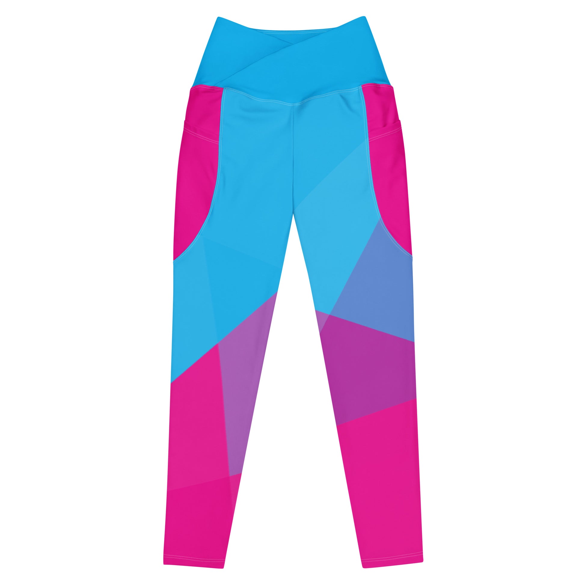 Color-blocked leggings with blue and pink design by Rotor Wash & Wear
