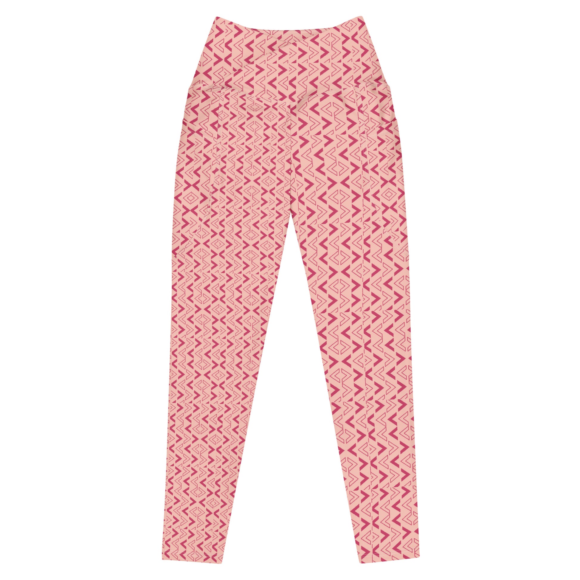 High waisted peach leggings with dark pink arrow pattern by Rotor Wash & Wear