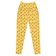 High waisted yellow leggings with funny hotdog cartoon pattern by Rotor Wash & Wear