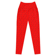 Red leggings with black anatomical heart pattern by Rotor Wash & Wear
