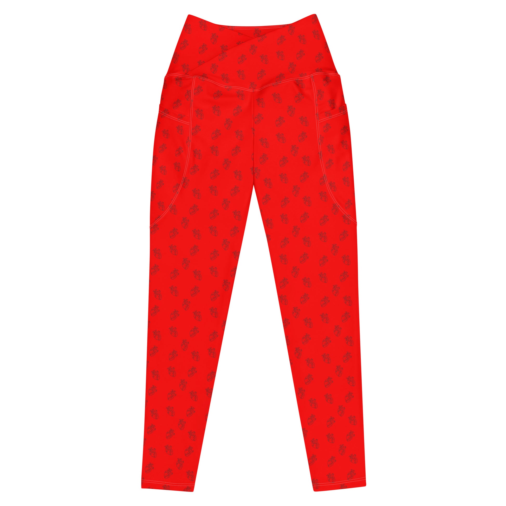 Red leggings with black anatomical heart pattern by Rotor Wash & Wear