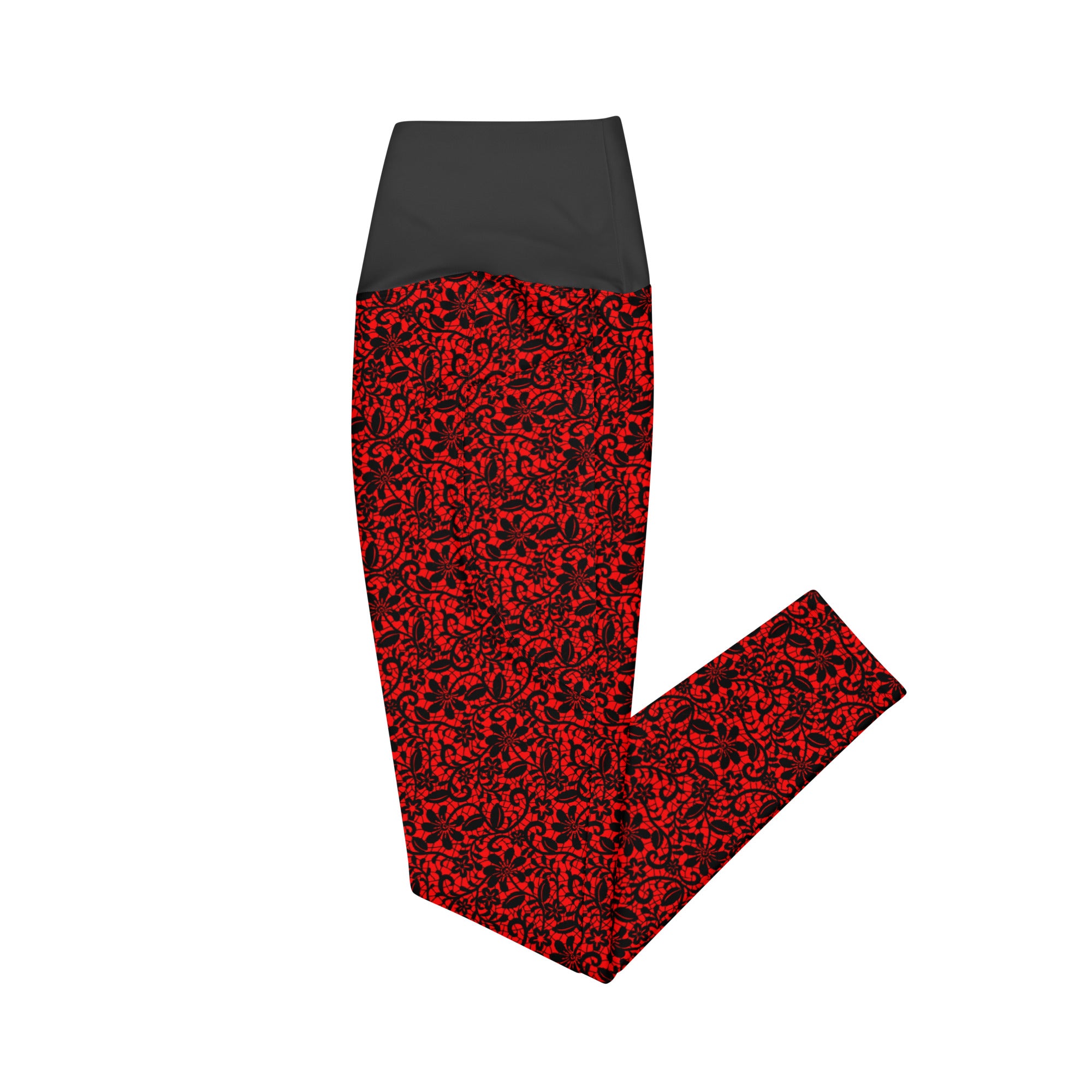 Red and black lace patterned leggings by Rotor Wash & Wear