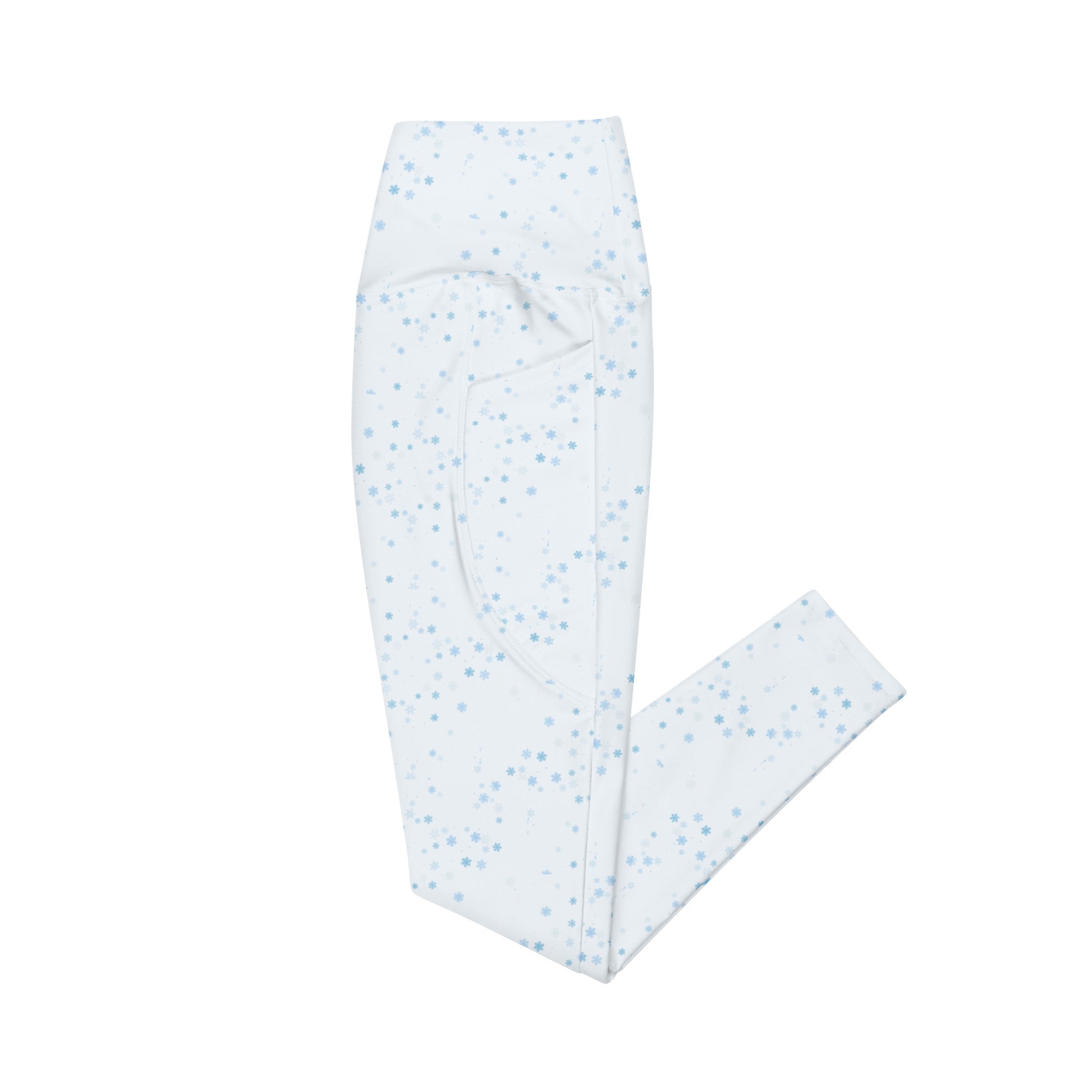 High waisted ice blue leggings with tiny snowflake pattern by Rotor Wash & Wear
