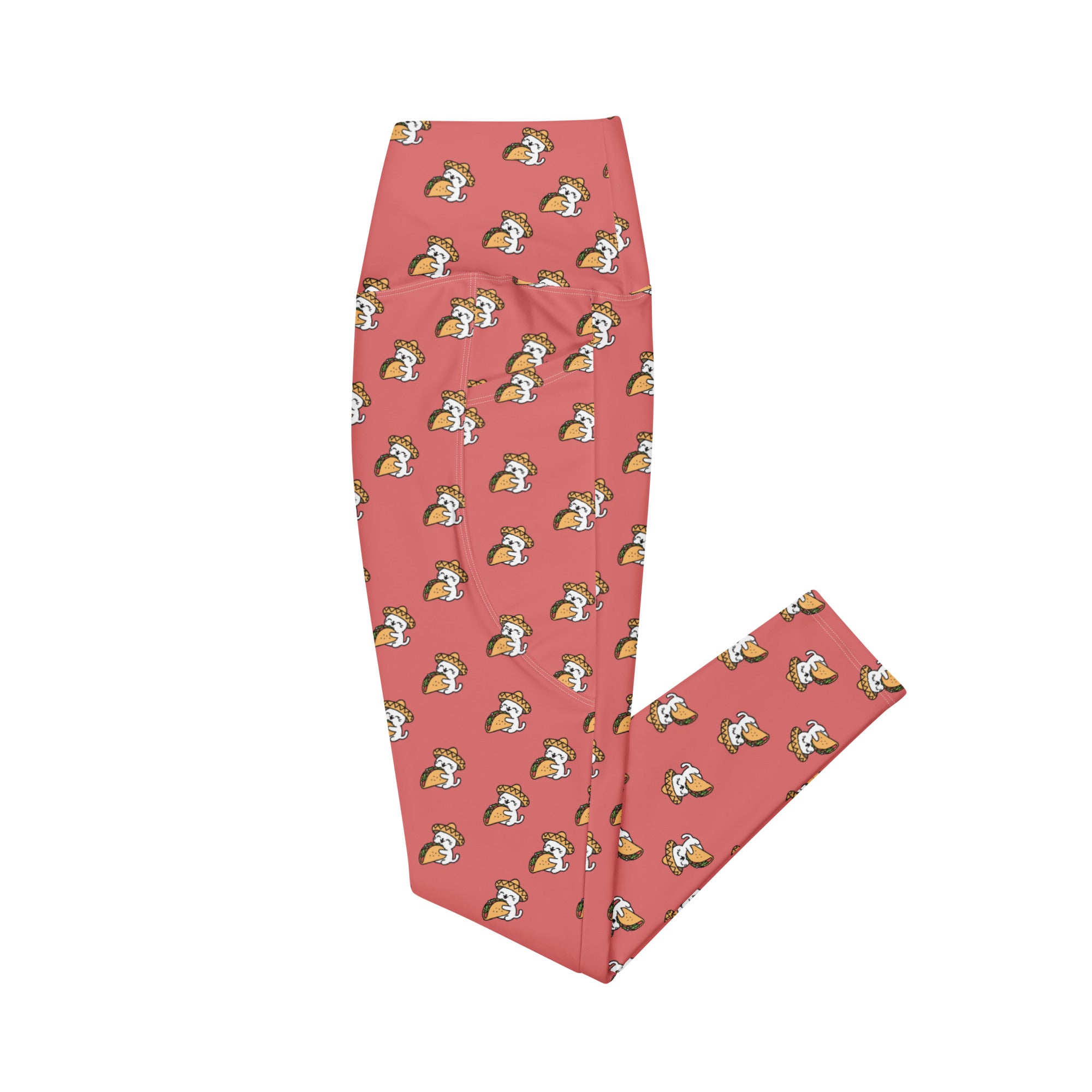 High waisted peach leggings with funny taco cat pattern by Rotor Wash & Wear