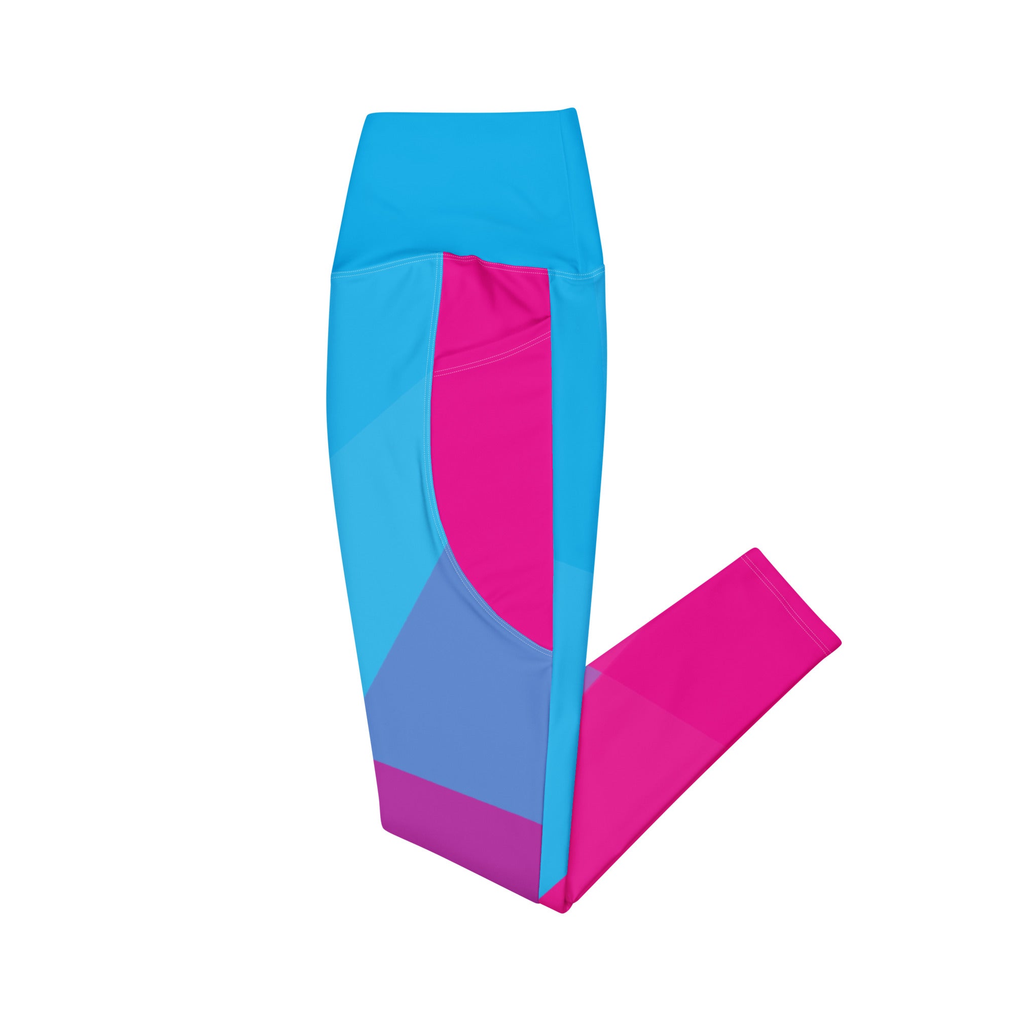 Color-blocked leggings with blue and pink design by Rotor Wash & Wear