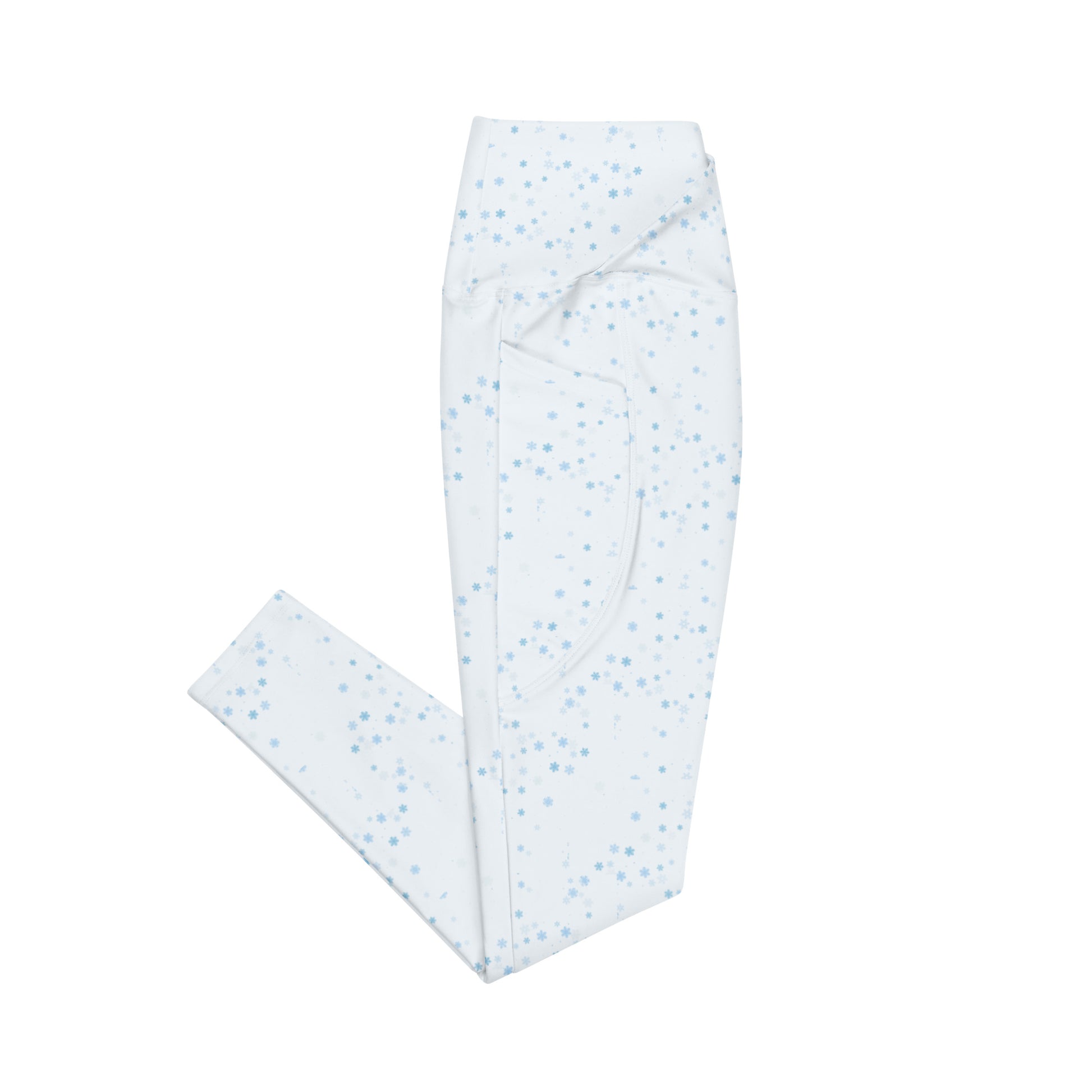 High waisted ice blue leggings with tiny snowflake pattern by Rotor Wash & Wear