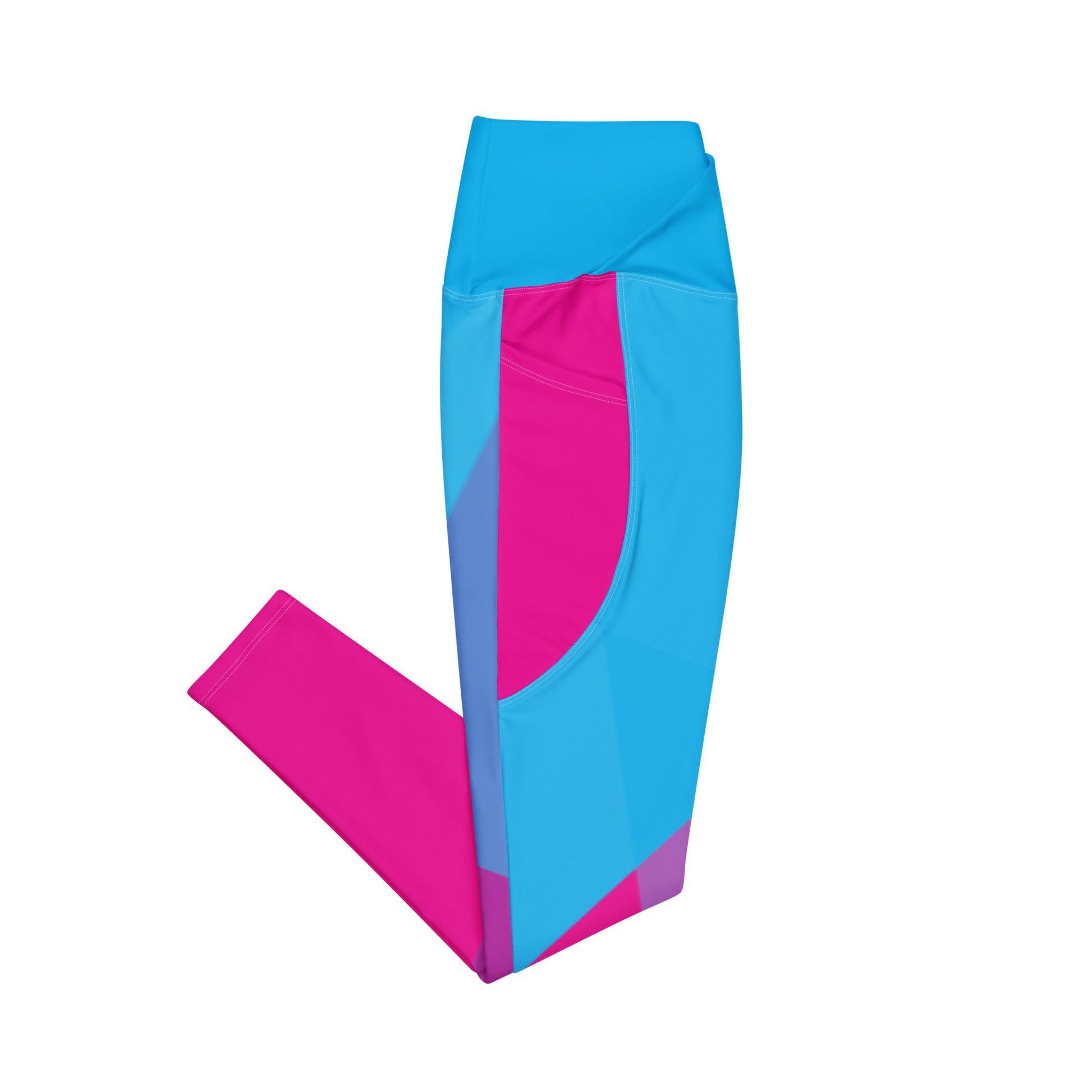 Color-blocked leggings with blue and pink design by Rotor Wash & Wear