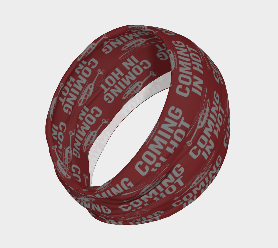 Red headband with 'Coming in Hot' text and helicopter graphics