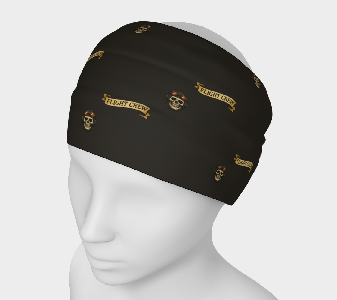 Black headband with 'FLIGHT CREW' and skull designs on a mannequin head.