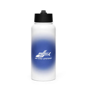 Gradient water bottle with black cap and Air Evac Lifeteam logo on a white background