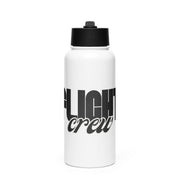 White water bottle with black cap and 'Flight Crew' text by Rotor Wash & Wear