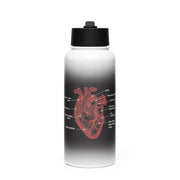 Water bottle with a black and white design of an anatomical heart by Rotor Wash & Wear