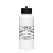 White water bottle with graphic of a "pre-flight checklist" for an emotional support water bottle by Rotor Wash & Wear