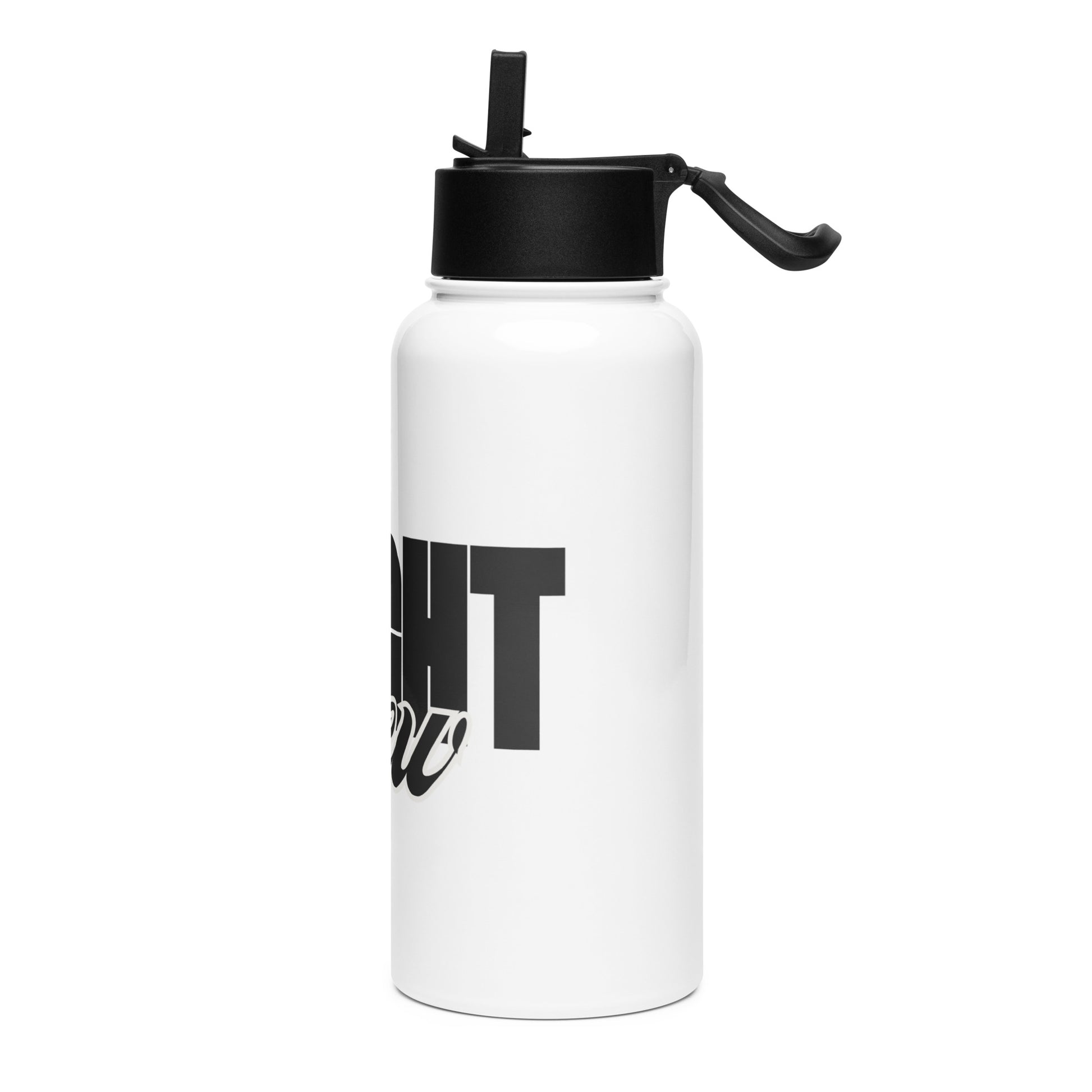 White water bottle with black cap and 'Flight Crew' text by Rotor Wash & Wear