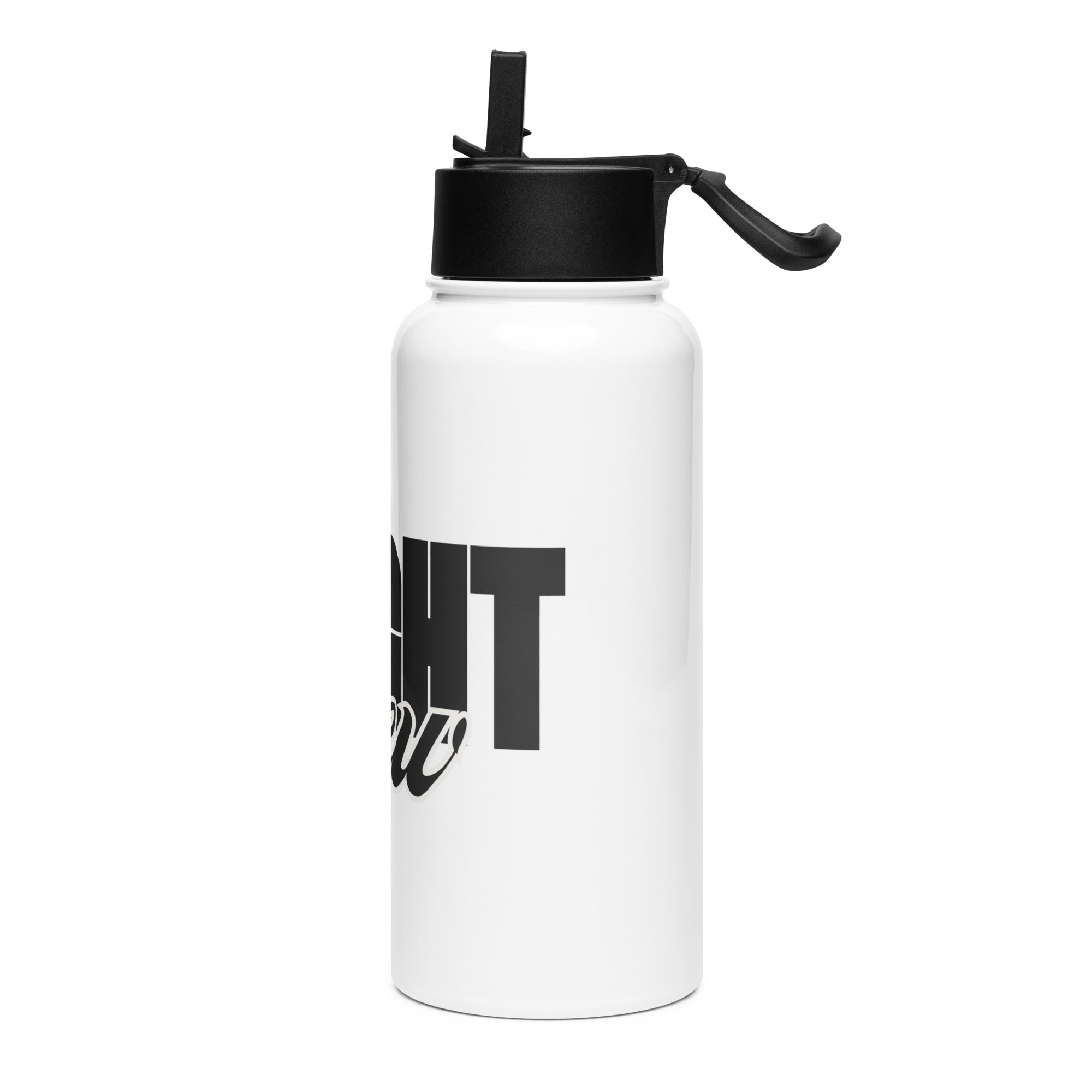 White water bottle with black cap and 'Flight Crew' text by Rotor Wash & Wear