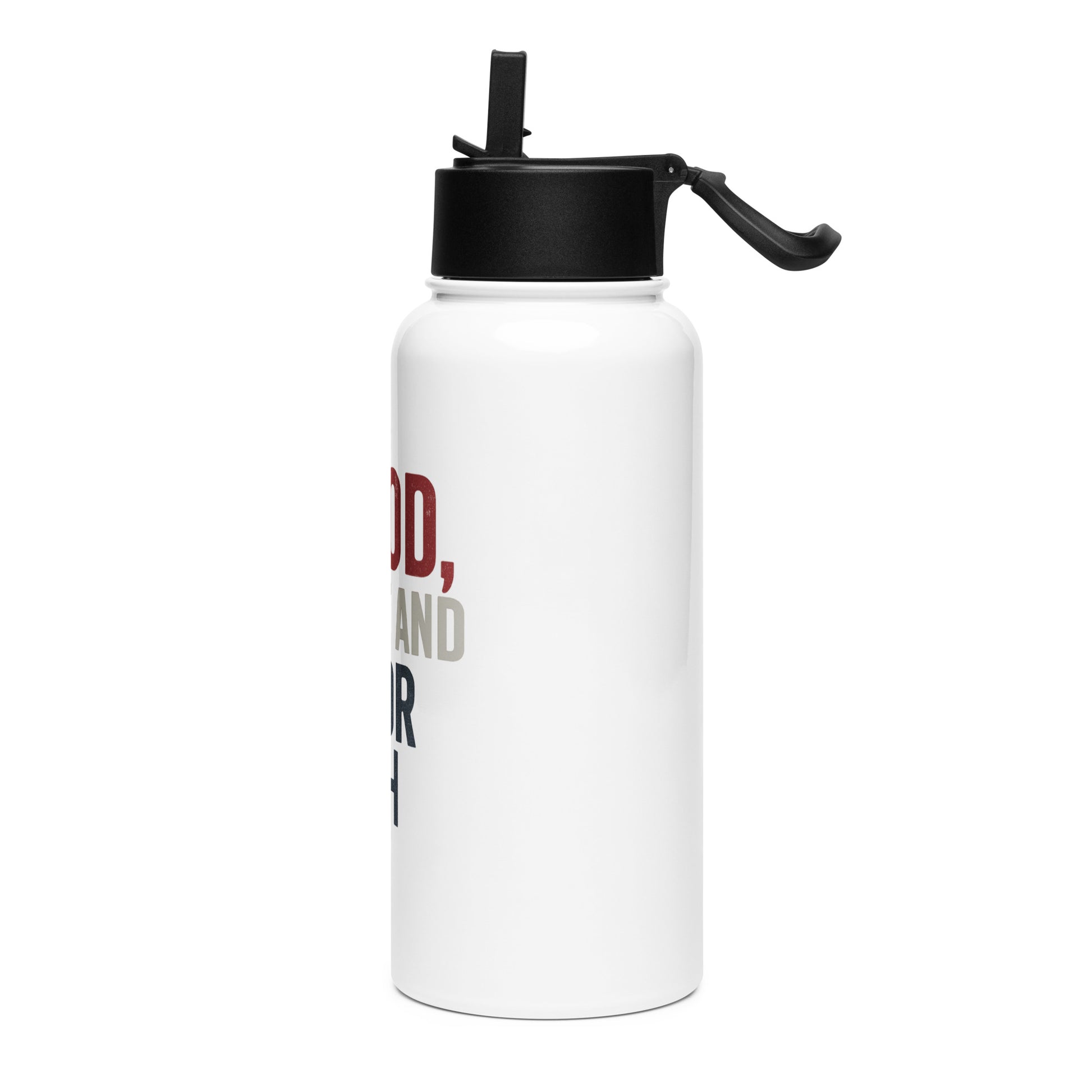 White water bottle with black lid featuring text 'BLOOD, SWEAT AND ROTOR WASH' by Rotor Wash & Wear