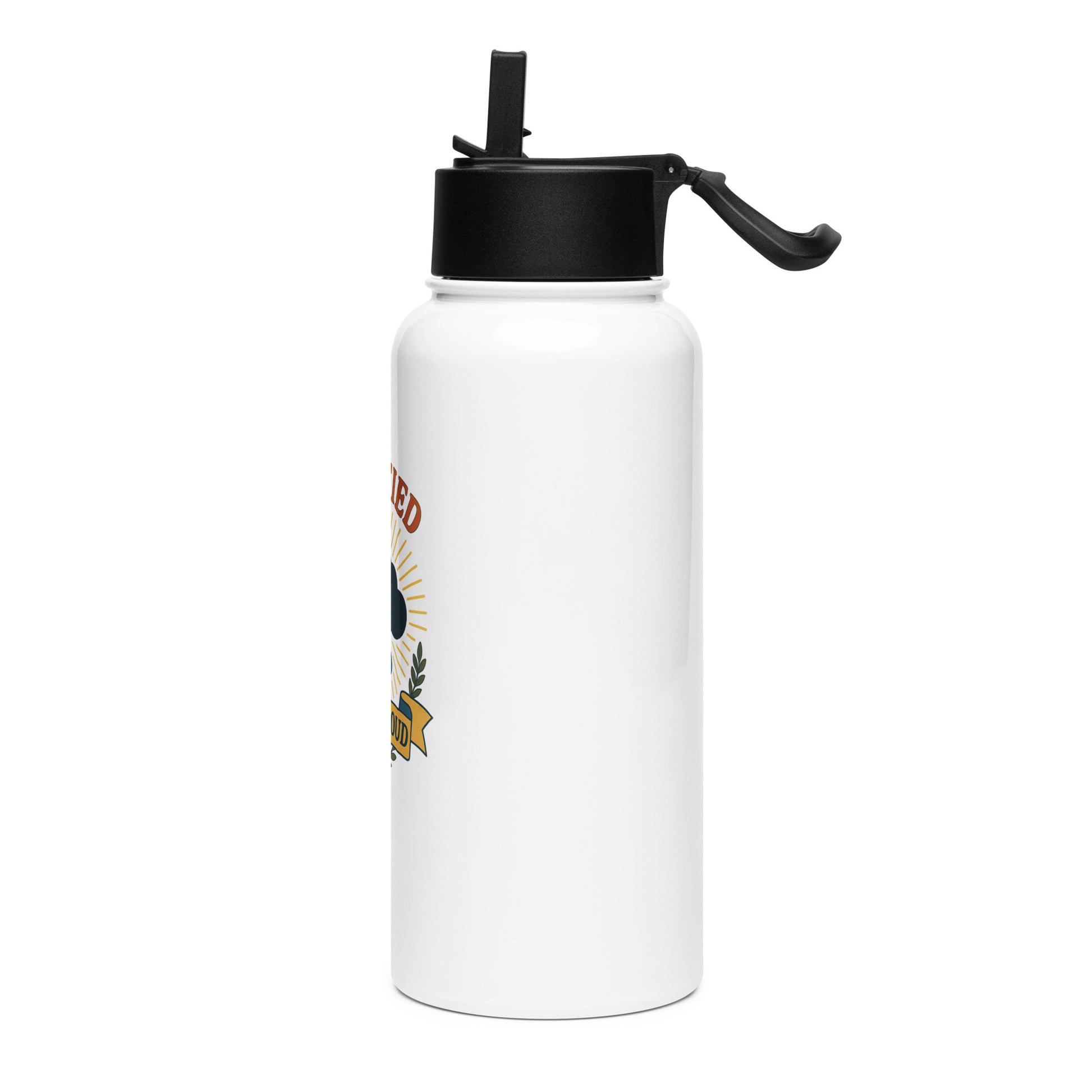 White water bottle with black lid featuring a graphic of a cloud and text "Certified Black Cloud" by Rotor Wash & Wear