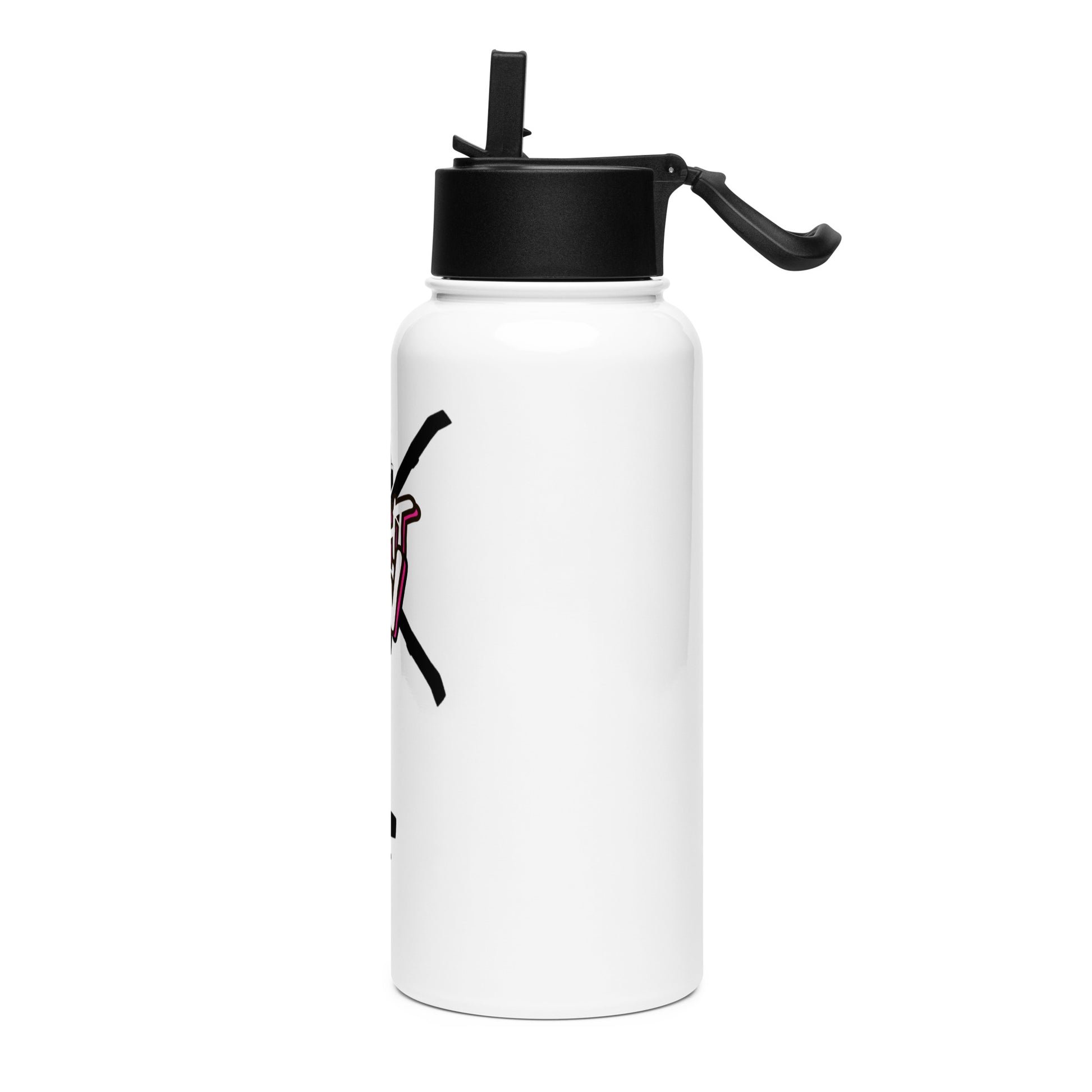 White water bottle with black lid featuring a graphic design of a helicopter and 'FLIGHT CREW' text on by Rotor Wash & Wear