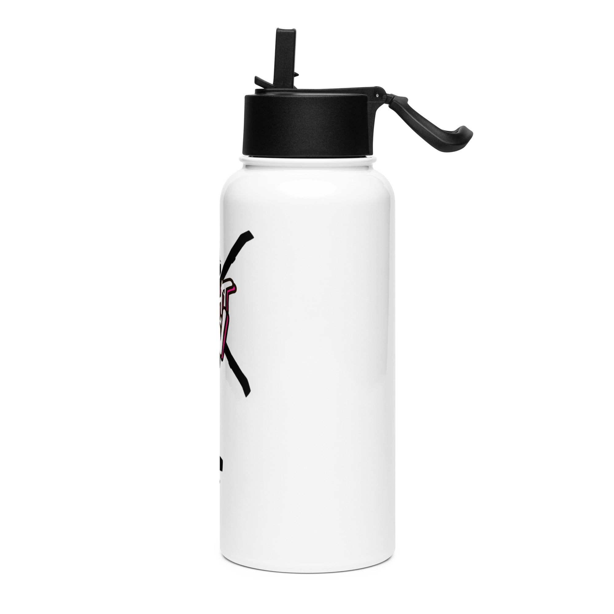 White water bottle with black lid featuring a graphic design of a helicopter and 'FLIGHT CREW' text on by Rotor Wash & Wear