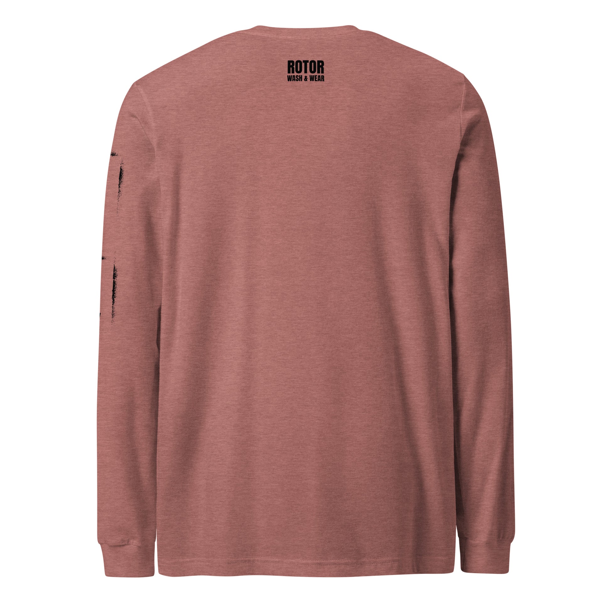 Mauve long-sleeve shirt with black "Rotor Wash & Wear" logo on the back against a white background